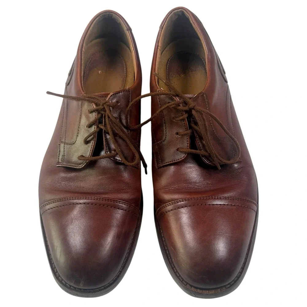 Clarks Mens 10.5W Un Hugh Cap Brown Leather Dress Shoes Oxford‎ Leather Mahgony
